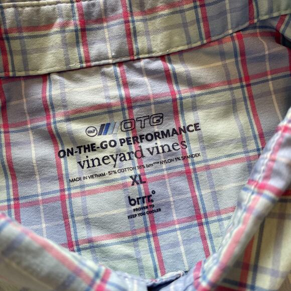Vineyard Vines Shirt Mens XL Green Blue Red Plaid OTG Performance brrr Cooling - Picture 5 of 10